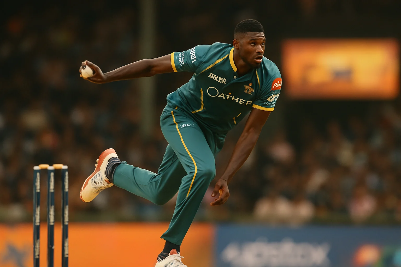 Jason Holder IPL 2026 में GT के लिए गेंदबाजी करते हुए — RCB के खिलाफ match-winning performance